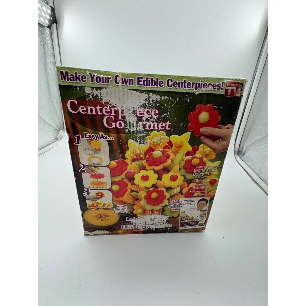 Vintage Centerpiece Gourmet 18pc Edible Arrangement Kit Fruit/Cookie Bouquet NOS